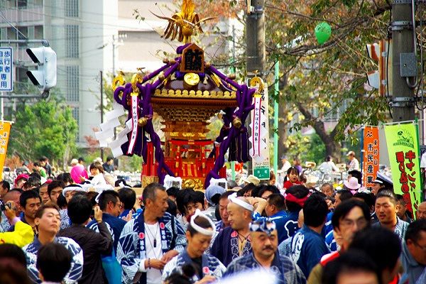 天王森公園で折り返して悠然と巡行する武州七祭会神輿。'11.11.13.