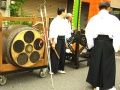 上野五條天神社の渡御行列の曳き太鼓と金棒。08.05.25.